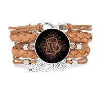 YAIEWNE Women's Bracelet, Beer Festival Abstract Drink A Lot Circuit Board Adjustable Leather Braided Bracelet, Ethnic Wristband Bangle, Love Accessory Birthday Christmas Gift Brown