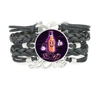 YAIEWNE Women's Bracelet, Beer Festival Abstract Drink A Lot Fault Art Adjustable Leather Braided Bracelet, Ethnic Wristband Bangle, Love Accessory Birthday Christmas Gift Black
