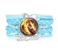 YAIEWNE Women's Bracelet, Beer Festival Abstract Drink A Lot Flame Shield Adjustable Leather Braided Bracelet, Ethnic Wristband Bangle, Punk Accessory Birthday Christmas Gift Blue