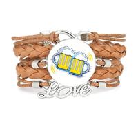 YAIEWNE Women's Bracelet, Beer Festival Bottle Artistic Fault Art Adjustable Leather Braided Bracelet, Ethnic Wristband Bangle, Love Accessory Birthday Christmas Gift Brown