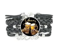 YAIEWNE Women's Bracelet, Beer Festival Bottle Drink A Lot Mechanical Steam Adjustable Leather Braided Bracelet, Ethnic Wristband Bangle, Accessory Birthday Christmas Gift Black