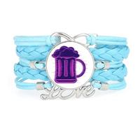 YAIEWNE Women's Bracelet, Beer Festival Bottle Drink Time Fault Art Adjustable Leather Braided Bracelet, Ethnic Wristband Bangle, Love Accessory Birthday Christmas Gift Blue