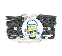 YAIEWNE Women's Bracelet, Beer Festival Bottle Ice Fault Art Adjustable Leather Braided Bracelet, Ethnic Wristband Bangle, Love Accessory Birthday Christmas Gift Black