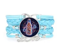 YAIEWNE Women's Bracelet, Beer Festival Fantastic Technology Cyber Neon Adjustable Leather Multilayer Braided Bracelet, Ethnic Wristband Bangle, Love Accessory Birthday Christmas Gift Blue
