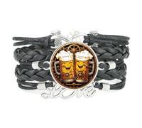 YAIEWNE Women's Bracelet, Beer Festival Gear Drink A Lot Mechanical Steam Adjustable Leather Braided Bracelet, Ethnic Wristband Bangle, Accessory Birthday Christmas Gift Black