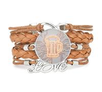 YAIEWNE Women's Bracelet, Beer Festival Glass Drink A Lot Circuit Board Adjustable Leather Braided Bracelet, Ethnic Wristband Bangle, Love Accessory Birthday Christmas Gift Brown
