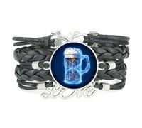 YAIEWNE Women's Bracelet, Beer Festival Gradation Drink A Lot Quantum Entanglement Adjustable Leather Braided Bracelet, Ethnic Wristband Bangle, Accessory Birthday Christmas Gift Black