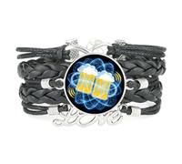 YAIEWNE Women's Bracelet, Beer Festival Gradation Magic Quantum Entanglement Adjustable Leather Braided Bracelet, Ethnic Wristband Bangle, Accessory Birthday Christmas Gift Black