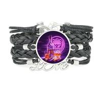YAIEWNE Women's Bracelet, Beer Festival Hops Cartoon Fault Art Adjustable Leather Braided Bracelet, Ethnic Wristband Bangle, Love Accessory Birthday Christmas Gift Black
