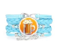 YAIEWNE Women's Bracelet, Beer Festival Ice Digital Spectral Diffraction Adjustable Leather Braided Bracelet, Ethnic Wristband Bangle, Love Accessory Birthday Christmas Gift Blue