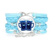 YAIEWNE Women's Bracelet, Beer Festival Ice Gradation Fault Art Adjustable Leather Braided Bracelet, Ethnic Wristband Bangle, Love Accessory Birthday Christmas Gift Blue