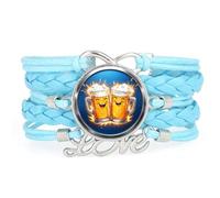 YAIEWNE Women's Bracelet, Beer Festival Magic Drink A Lot Flame Shield Adjustable Leather Braided Bracelet, Ethnic Wristband Bangle, Punk Accessory Birthday Christmas Gift Blue