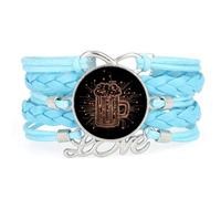 YAIEWNE Women's Bracelet, Beer Festival Personality Drink A Lot Circuit Board Adjustable Leather Braided Bracelet, Ethnic Wristband Bangle, Love Accessory Birthday Christmas Gift Blue