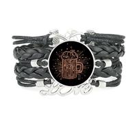 YAIEWNE Women's Bracelet, Beer Festival Personality Drink A Lot Circuit Board Adjustable Leather Braided Bracelet, Ethnic Wristband Bangle, Love Accessory Birthday Christmas Gift Black