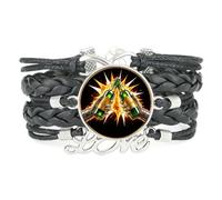 YAIEWNE Women's Bracelet, Beer Festival Pulse Cyber Flame Shield Adjustable Leather Braided Bracelet, Ethnic Wristband Bangle, Punk Accessory Birthday Christmas Gift Black