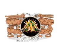 YAIEWNE Women's Bracelet, Beer Festival Pulse Cyber Flame Shield Adjustable Leather Braided Bracelet, Ethnic Wristband Bangle, Punk Accessory Birthday Christmas Gift Brown