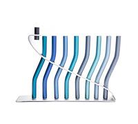 Yair Emanuel Aluminium Hanukkah Menorah with 9 Candle Holders, Sticks Design, Bue