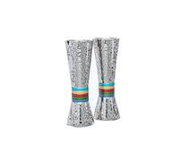 Yair Emanuel Cone Shaped Hammered Nickel Candlesticks Designed Colored Rings (Multi Color Rings)