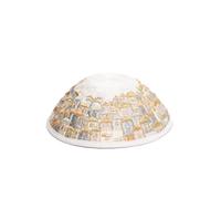 Yair Emanuel Embroidered Kippah - Jerusalem Design (Gold on White)