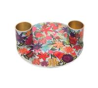 Yair Emanuel Flat Plate Candle Holders for Shabbat 6 Inch Vibrant Pattern Design Modern Judaica Gift (CSE-2 Flowers)