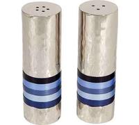 Yair Emanuel Hammered Nickel Salt and Pepper Shaker Set- Shades of Blue Rings (SAB-2)