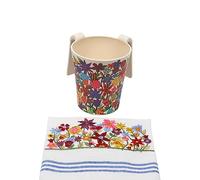 Yair Emanuel Natla Hand Washing Cup with Matching Towel for Netilat Yadayim Melamine - Jewish Judaica Gift (Flowers NYOTT-4)