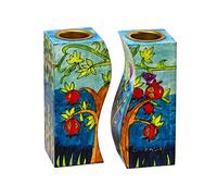 Yair Emanuel Pomegranates And Grapes Hand Painted Shabbat Candlesticks