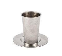Yair Emanuel Stainless Steel Kiddush Cup and Saucer for Shabbat and Yom Tov - Classic Hammer work Design