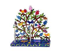 Yair Emanuel Tree of Life Menorah with Birds and Pomegranates in Lazer-Cut Metal