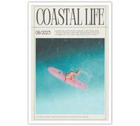YAISJNSH Coastal Cowgirl Canvas Wall Art Magazine Cover Preppy Poster Coastal Art Surf Wall Art Cowgirl Aesthetic Trendy Newspaper Prints For Teen Girl Room Surfer Dorm Wall Decor 12x16in Unframed