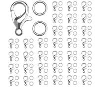 YAISUHCHNYE 100 PCS Silver Lobster Clasp with 200 PCS Open Jump Rings Jewellery Clasps Jewelry Bracelet Connectors for Bracelet Jewelry Making DIY Craft (Clasp: 12x7mm + Ring: 0.7x6mm)