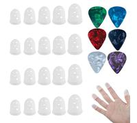 YAISUHCHNYE 20 PCS Guitar Fingertip Protectors with 6 Guitar Picks Silicone Transparent Fingertip Protection Covers Caps Finger Guards for Guitar Playing Money Counting Paper Sorting Sewing Knitting