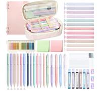 Yajesy 59 PCS Aesthetic Stationery Supplies with Large Capacity Pencil Case, Notebook, 12 Pastel Highlighters, 6 Colour Pens, 5 Black Pens, 6 Mechanical Pencils, Stationery Set College Essentials