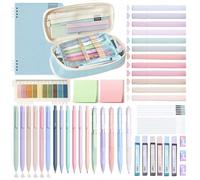 Yajesy 59 PCS Aesthetic Stationery Supplies with Large Capacity Pencil Case, Notebook, 12 Pastel Highlighters, 6 Colour Pens, 5 Black Pens, 6 Mechanical Pencils, Stationery Set College Essentials
