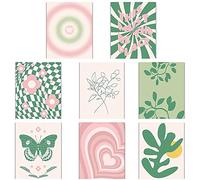 Yajimsa Minimalist Pastel Decor - Green and Pink Wall Art Set for Living Room, Danish Pastel Wall Collage Kit for Teenage Girls, Preppy Bedroom Decoration, Dorm