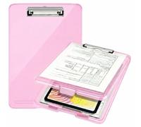 Yajnas A4 Size Clipboard with Storage Box | 180° Foldable Exam Pad & Writing Board | Heavy Duty Plastic File Folder with Pen Holder & Paper Storage for Students, Office & Field Use (Baby Pink)