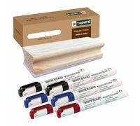 YAJNAS Wooden Duster & Marker Combo For Whiteboard & Chalkboard Use - Duster + 2 Black + 2 Blue +2 Red Marker Combo, Premium Non Magnetic Wooden Duster With Whiteboard Marker