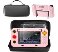 YAJOJO 3 in 1 Protector Set For My Arcade Atari Gamestation Go Handheld Game Console, Included Carrying Case, Silicone Protective Cover and 2 Pack PET Screen Protector, Anti-Scratch,Shockproof,Pink