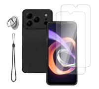 YAJOJO for Doogee Note 56 Plus/Note 56/Note 56 pro Case with 2pcs Screen Protector, Protective Phone Case with Wrist Strap & Ring Holder,Anti-Scratch,Anti-Slip,Shockproof,Black