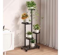 Yajuer Plant Stand Indoor with Wheels, Tall Metal Plant Stand, Corner Plant Shelf for Living Room Bedroom Balcony(Black)