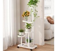 Yajuer Plant Stand Indoor with Wheels, Tall Metal Plant Stand, Corner Plant Shelf for Living Room Bedroom Balcony(White)