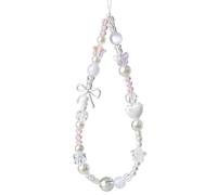 Yajuo White Bow Heart Phone Charm Wrist Strap Star Pearl Beaded Phone Wrist Strap Camera Charm Lanyard Cellphone Keychain Charms for Backpack Purse Decorations Cute Bag Charms Camera Chain Wristlet