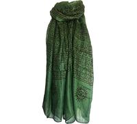 Yak & Yeti Indian Om Mantra Scarf Block Print (Forest Green), Forest Green, One Size