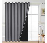 Yakamok 100% Blackout Thermal Insulated Grommet Curtains, Noise Reducing Barrier Panel for Sliding Glass Door, 2 Thick Layers Heat Full Light Blocking Patio Door Drapery, Grey, W100 x L84, 1 Panel