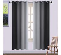 Yakamok 72 Inch Length Black and Greyish White Ombre Curtains, Light Blocking Gradient Color Curtains, Room Darkening Thermal Insulated Grommet Window Drapes for Bedroom (52x72 Inch, 2 Panels)
