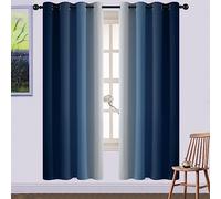Yakamok 72 Inch Length Light Blocking Grommet Window Drapes,Blue and Greyish White Room Darkening Gradient Color Curtains for Bedroom(2 Panels, 52x72 Inch)
