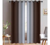 Yakamok 90 Inch Length Ombre Curtains, Light Blocking Gradient Color Curtains, Room Darkening Thermal Insulated Grommet Window Drapes for Living Room(Brown and Greyish White, 2 Panels, 52x90 Inch)