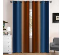 Yakamok Blackout Ombre Dark Blue and Burnt Orange Curtains-Gradient Room Darkening Curtain, Grommet Thermal Insulated Light Blocking Window Drapes Curtain for Living Room Bedroom,52 x 84 Inch,2 Panels