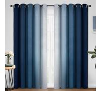 Yakamok Blue and Grey White Ombre Curtains, Room Darkening Gradient Curtains for Bedroom, Light Blocking Thermal Insulated Window Curtains for Living Room (2 Panels, 178 x 213 cm)