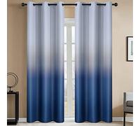 Yakamok Blue and Greyish White Ombre Curtains, Thermal Insulated Blackout Light Blocking Grommet Window Drapes, Room Darkening Gradient Color Curtains for Bedroom (2 Panels, 42x84 Inch)